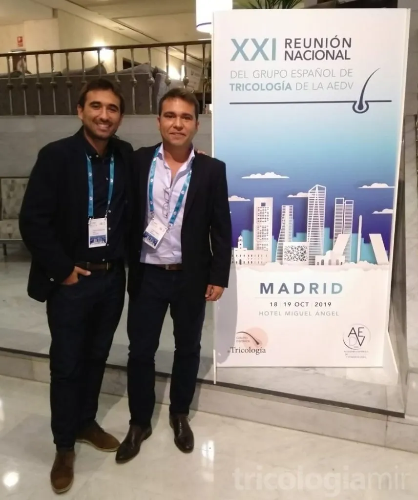 Joan Mir y José María Mir en la XXI Reunión Nacional del Grupo Español de Tricología en Madrid, Octubre de 2019.