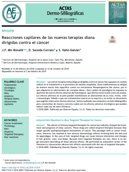 reacciones capilares de las nuevas terapias diana dirigidas contra el cancer reacciones capilares de las nuevas terapias diana dirigidas contra el cancer