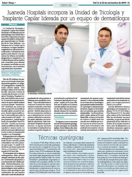 unidad de tricologia y trasplante capilar de Juaneda Hospitals juaneda hospitals unidad de tricologia y trasplante capilar